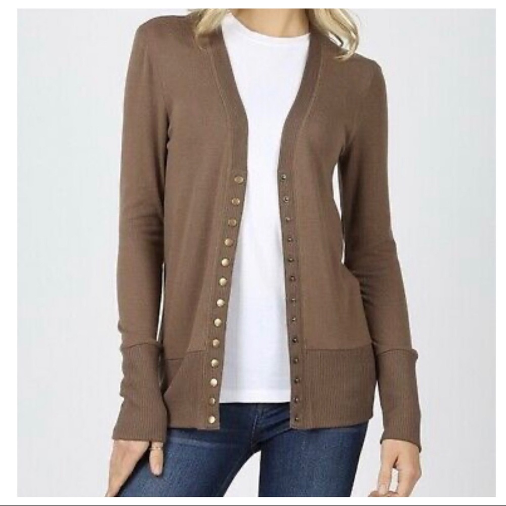 Fall Must Have Mocha Best selling snap cardigan - Picture 2 of 3